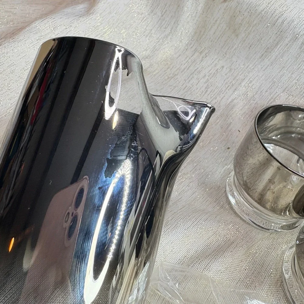 Vintage Silver Ombre Pitcher and Glasses Set Barware Cocktail Party